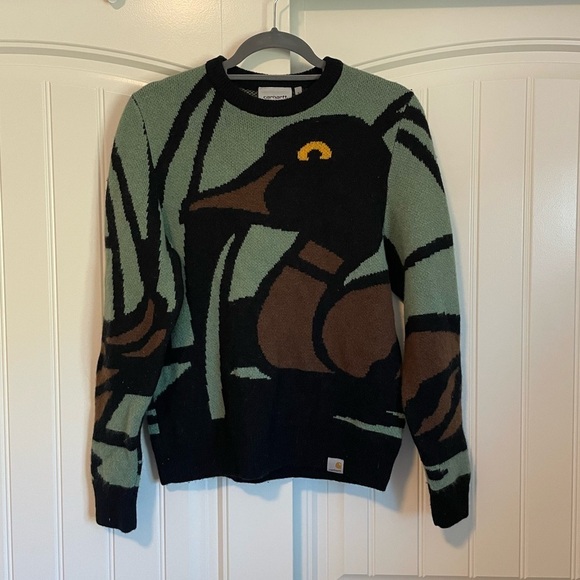 Carhartt WIP Duck Pond Wool Blend Sweater Jacquard Mens small - Picture 1 of 5